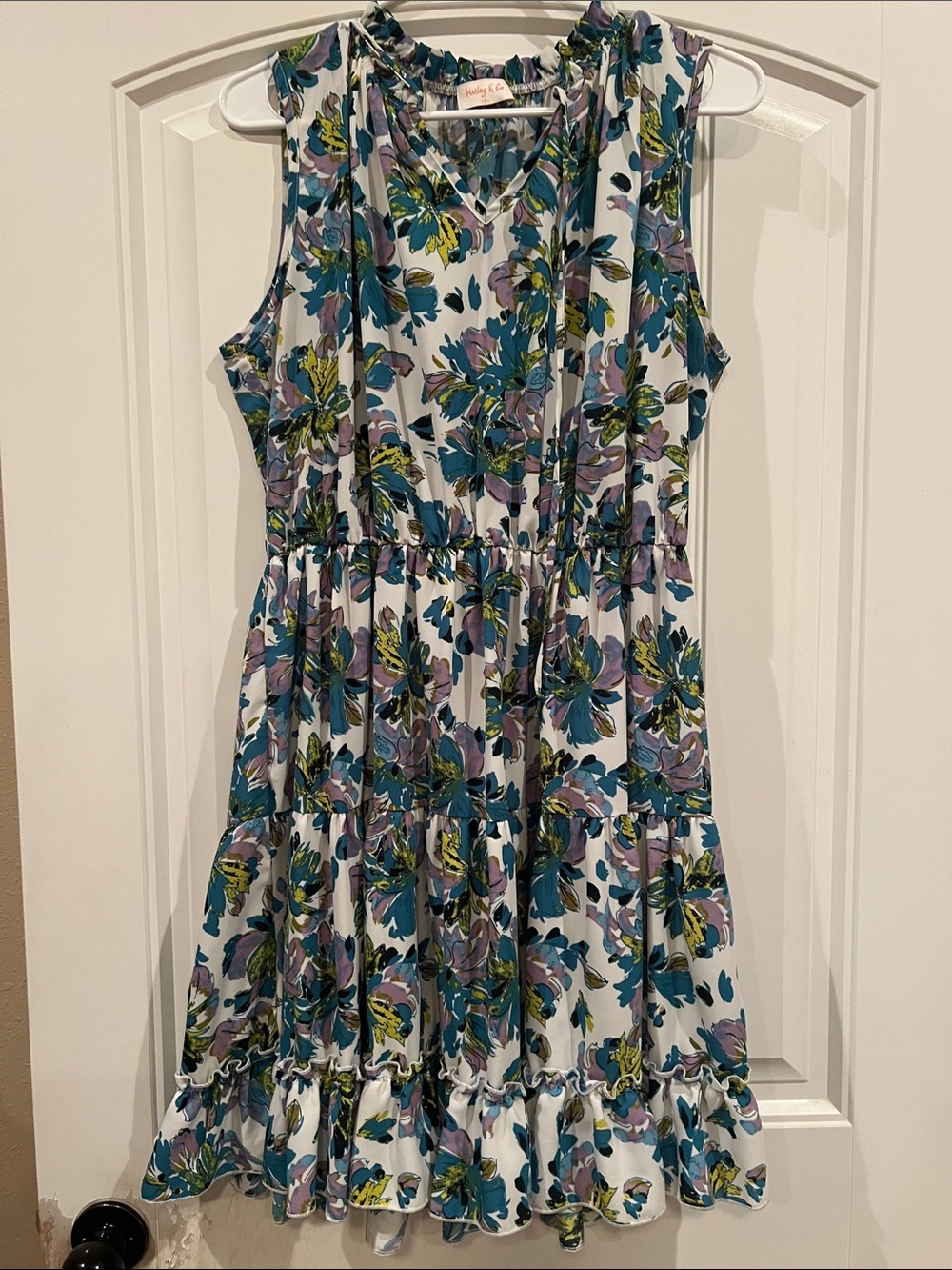 Haven & Co Floral Tiered Girls Dress in Teal, Lavender & Yellow
